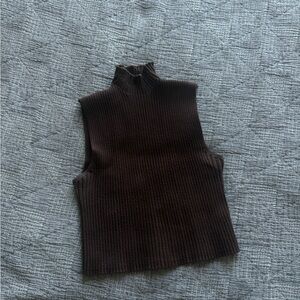 ZARA Brown Ribbed Sleeveless Turtleneck Sweater